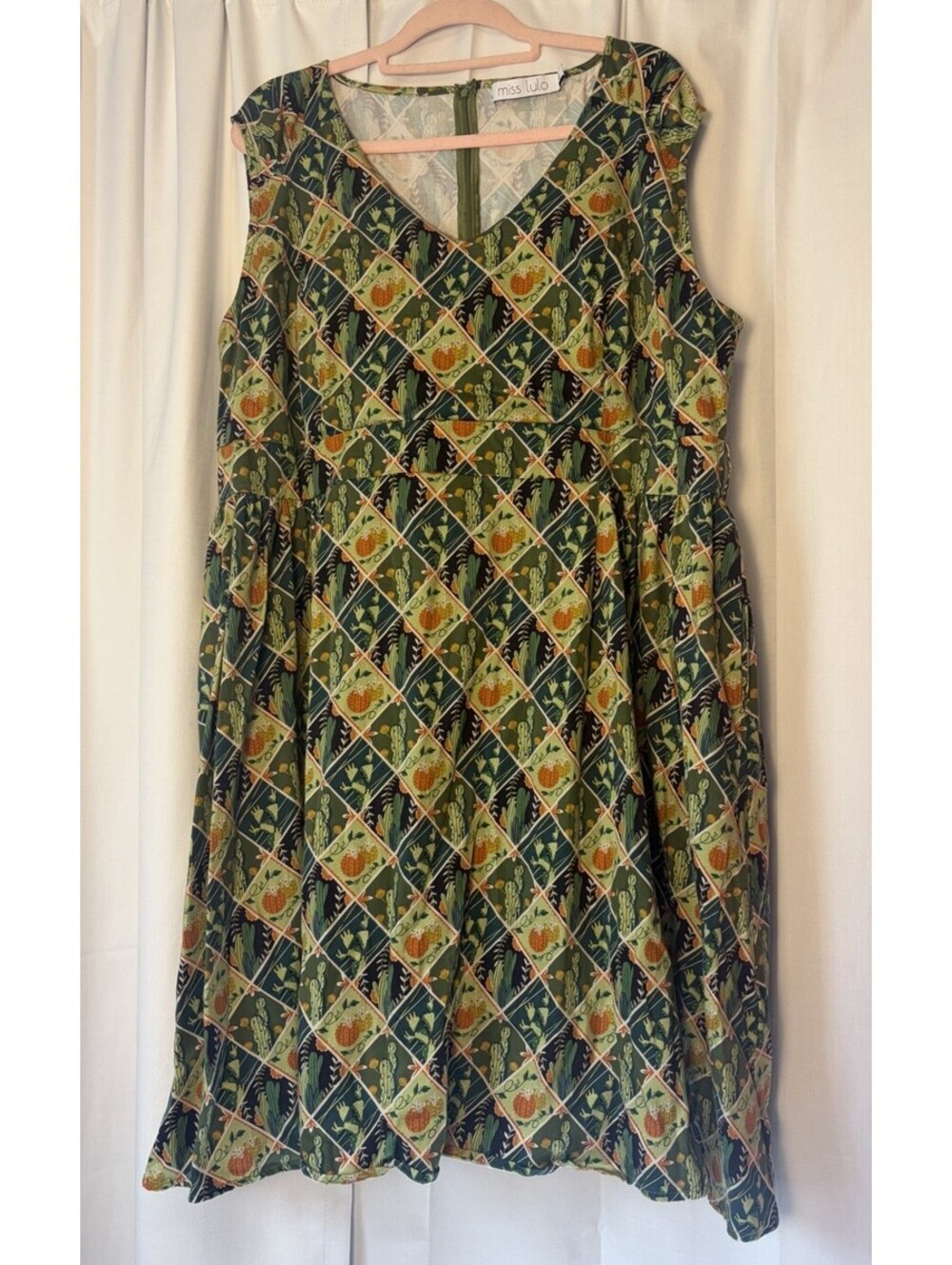 Miss Lulo Cactus Southwest Novelty Print Vintage Style Dress Size 4X Retail $90